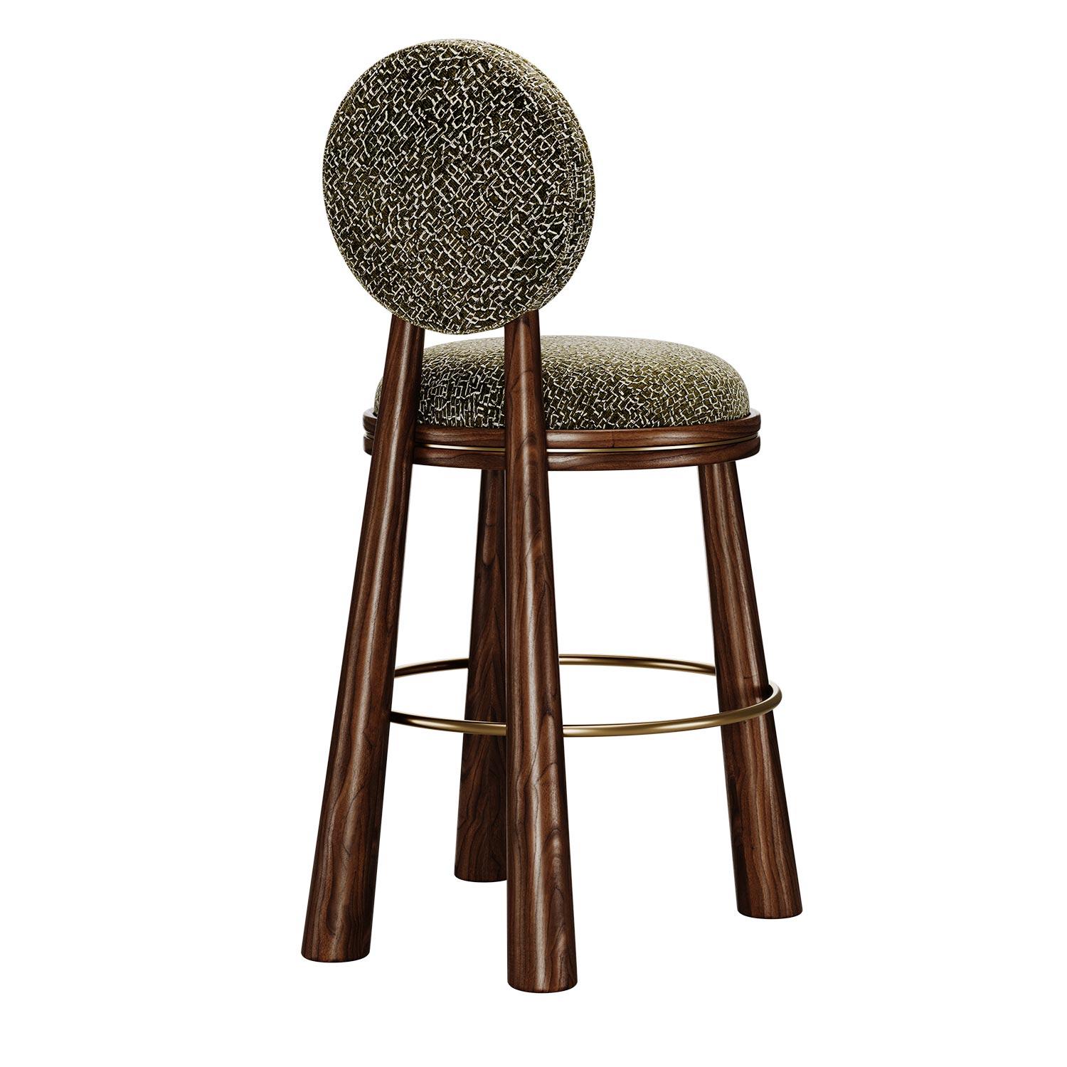 Portuguese 21st Century Geometric Mouline Bar Stool in Embroidered Velvet by Mavo Atelier For Sale