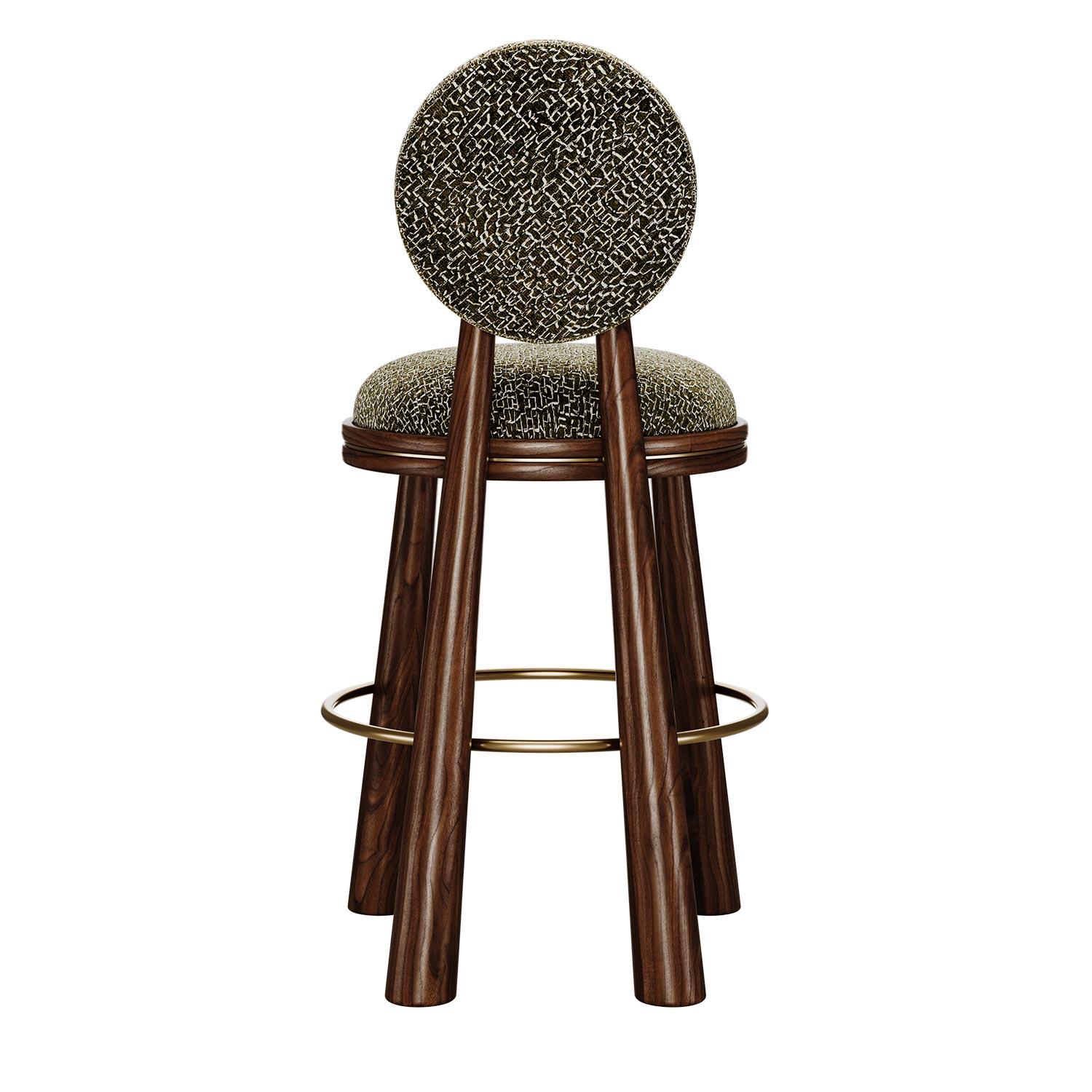 Hand-Crafted 21st Century Geometric Mouline Bar Stool in Embroidered Velvet by Mavo Atelier For Sale
