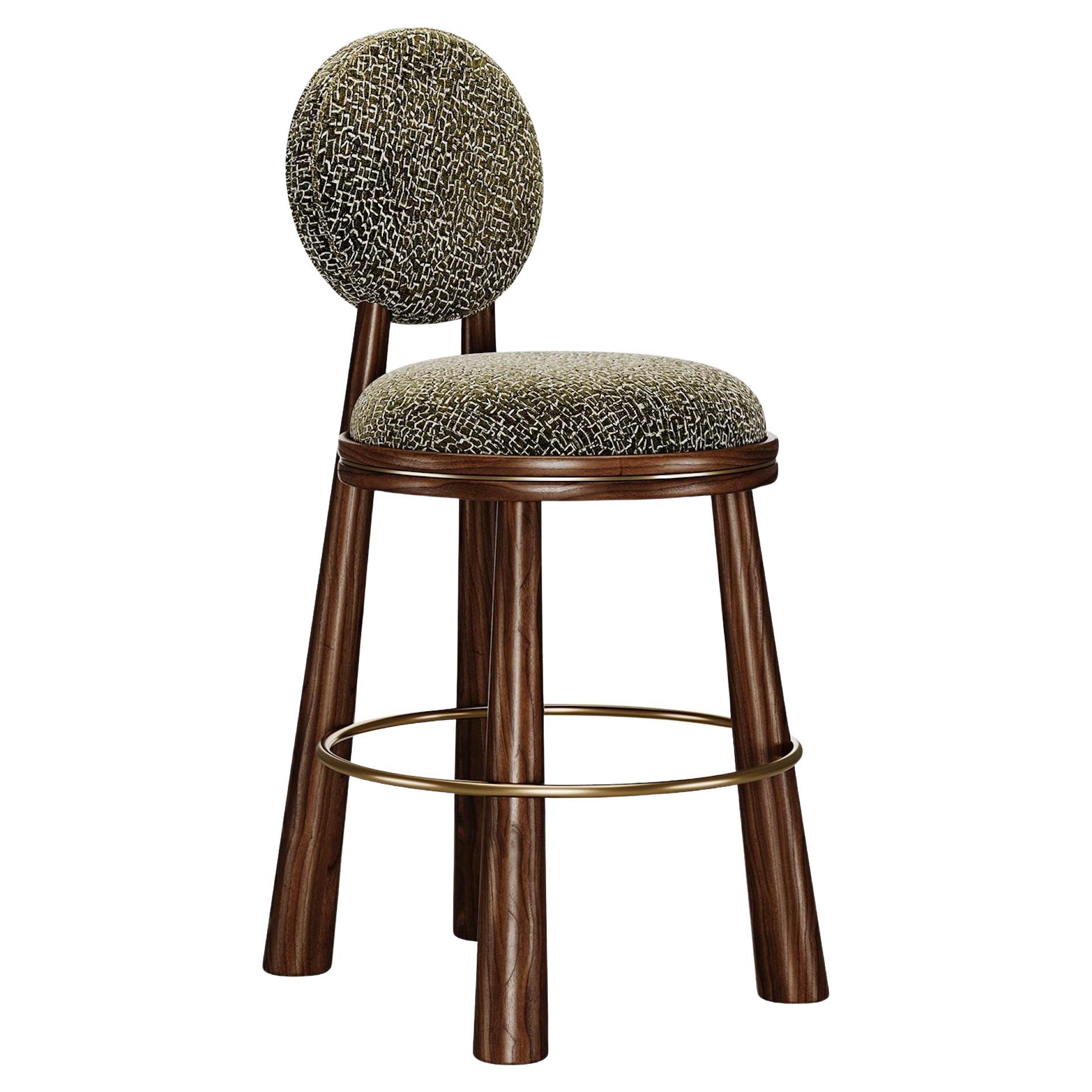 21st Century Geometric Mouline Bar Stool in Embroidered Velvet by Mavo Atelier For Sale