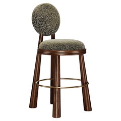 21st Century Geometric Mouline Bar Stool in Embroidered Velvet by Mavo Atelier