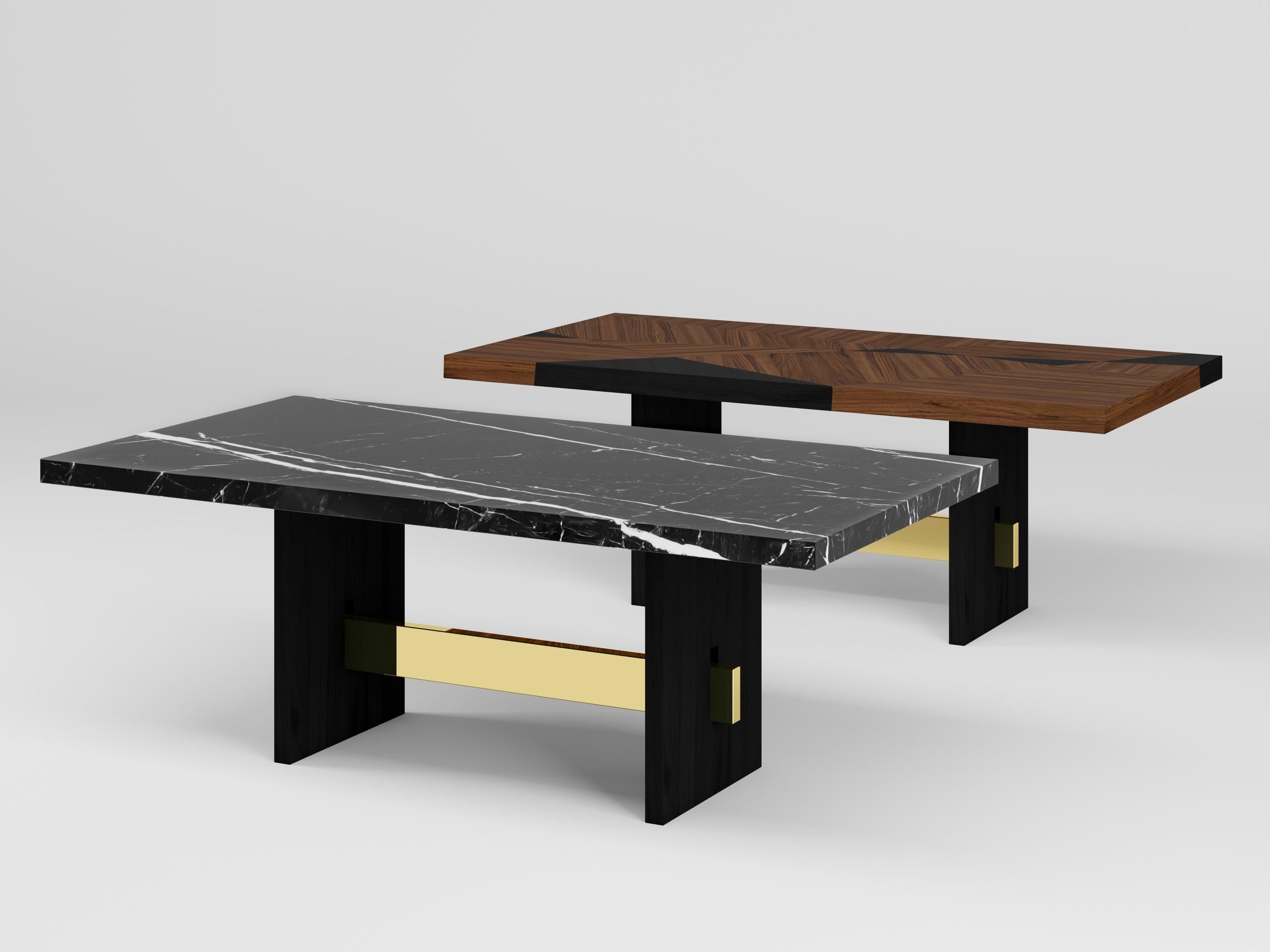 Portuguese Geometry Marble Table, Nero Marquina Top, Handcrafted in Portugal by Duistt For Sale
