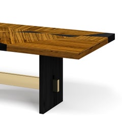 Geometry Rectangular Dining Table in Lacquered Marquetry Ebonized Sikomoro Top