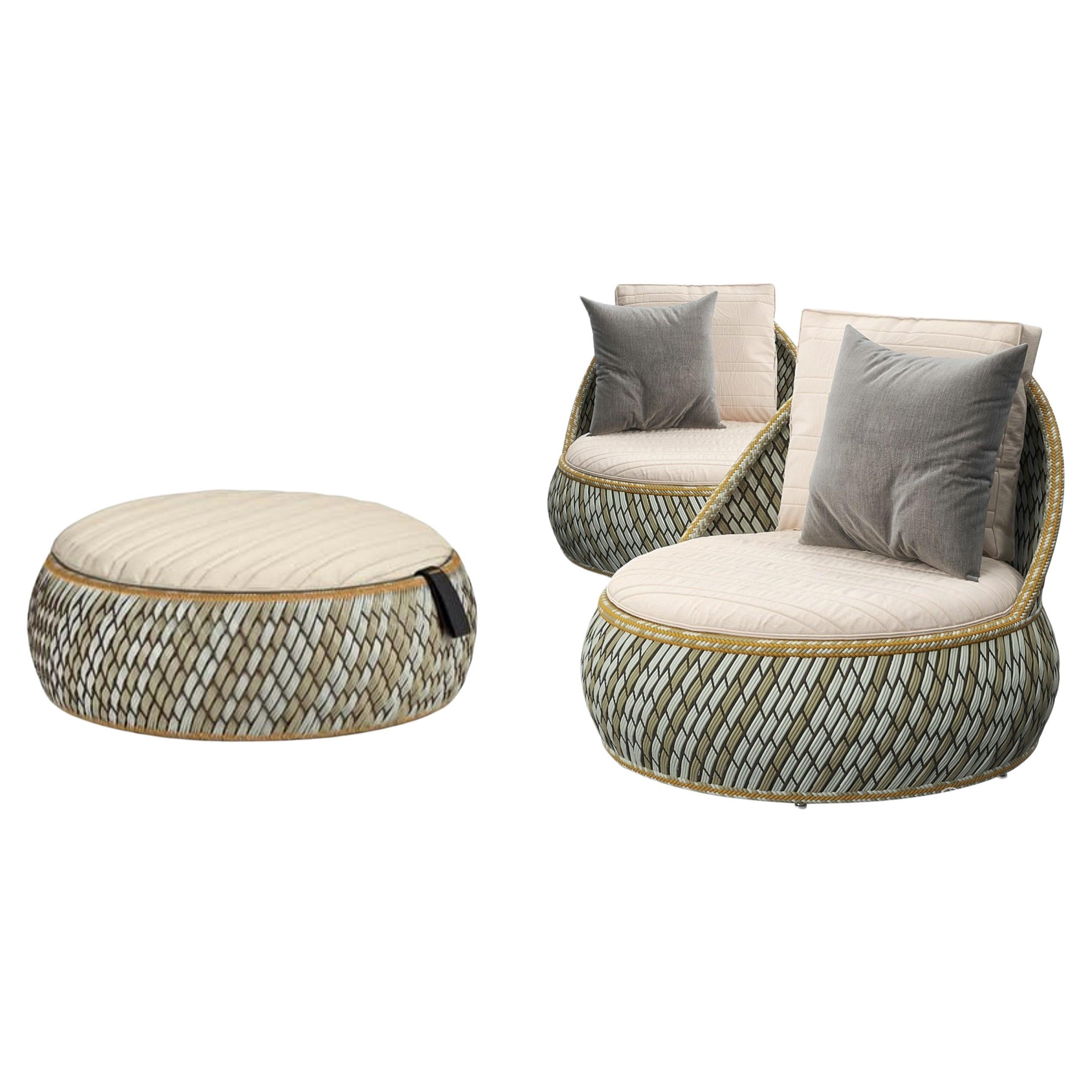 21st Century German Dala Lounge Chairs and a Footstool by Dedon For Sale