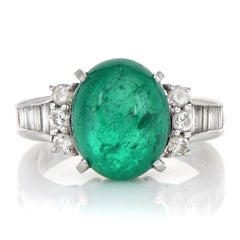 21st Century GIA Cabochon Emerald Diamond Platinum Cocktail Ring