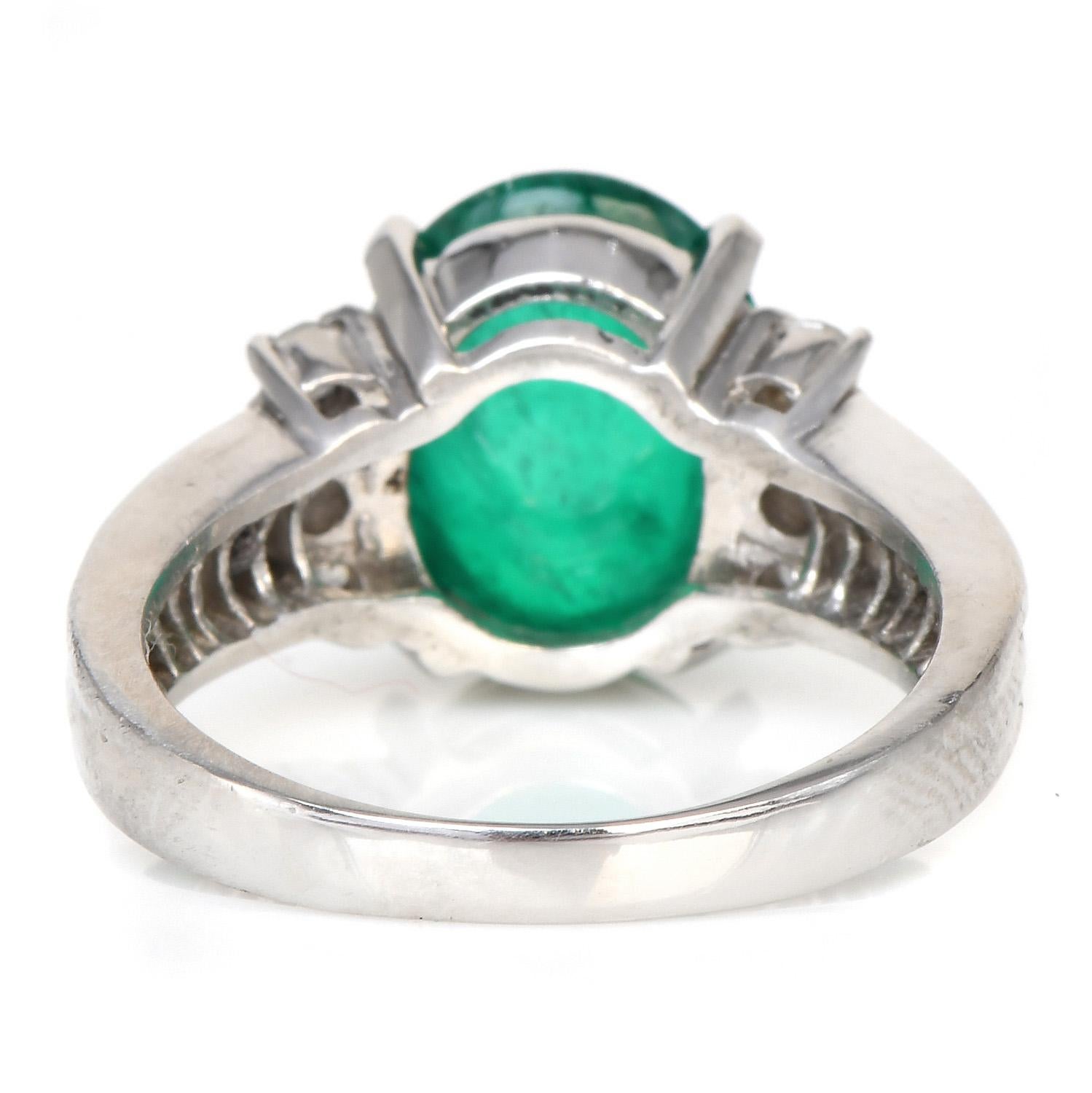 Women's 21st Century GIA Cabochon Emerald Diamond Platinum Cocktail Ring For Sale