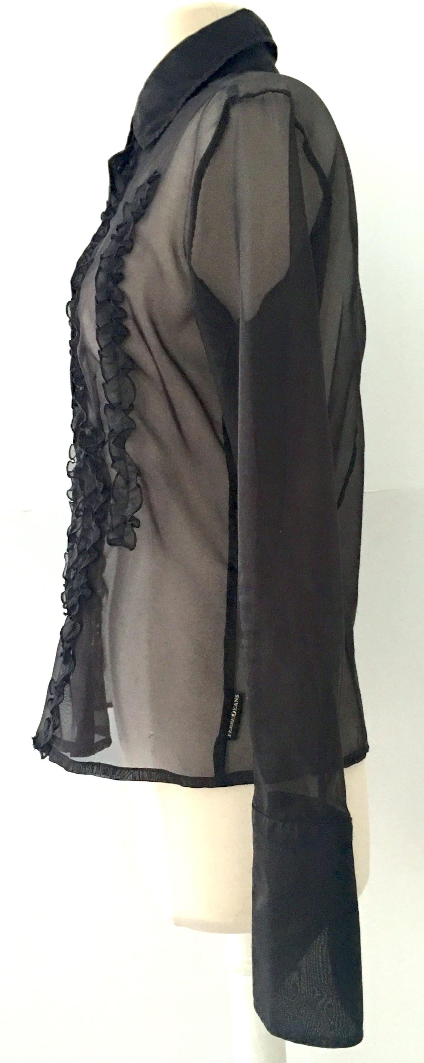 black silk ruffle blouse