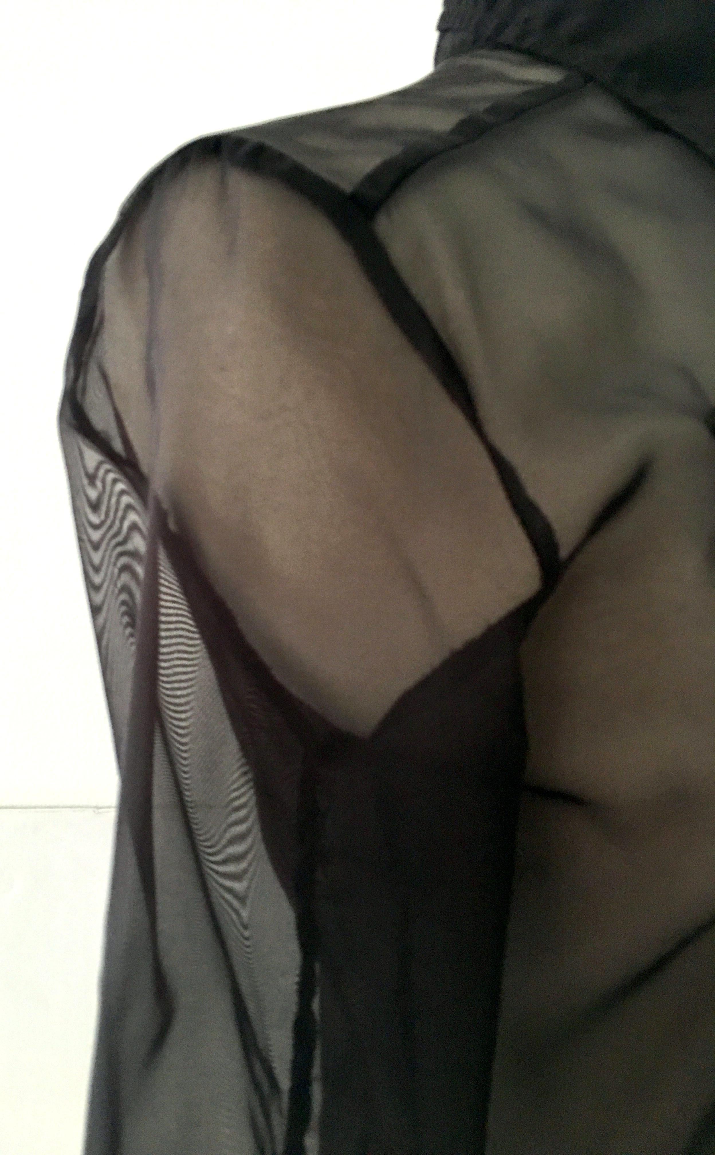 21st Century Gianfranco Ferre Black Silk Chiffon Ruffle Blouse For Sale 4