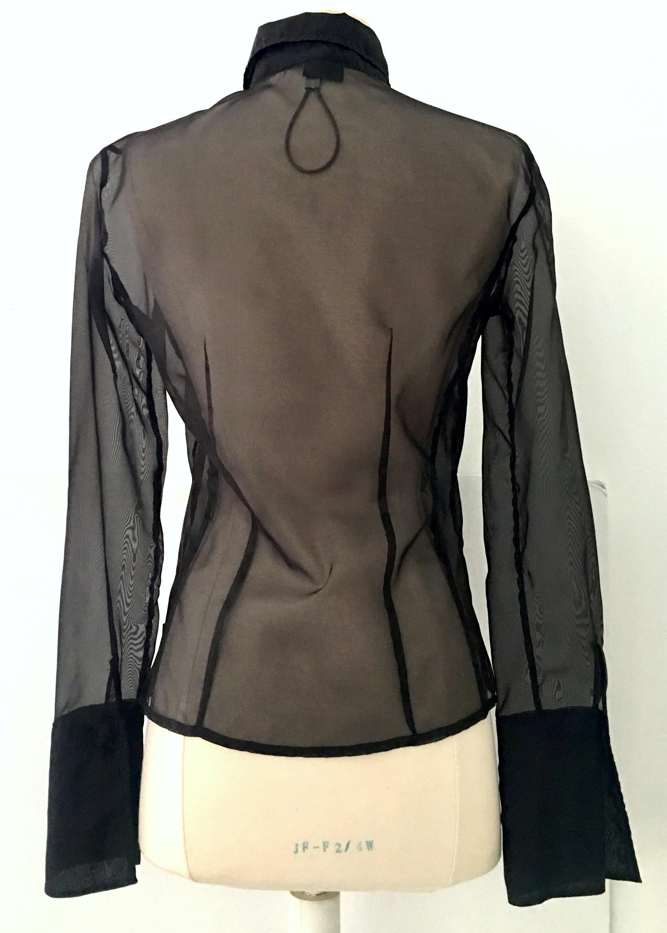 21st Century Gianfranco Ferre Black Silk Chiffon Ruffle Blouse In Good Condition For Sale In West Palm Beach, FL