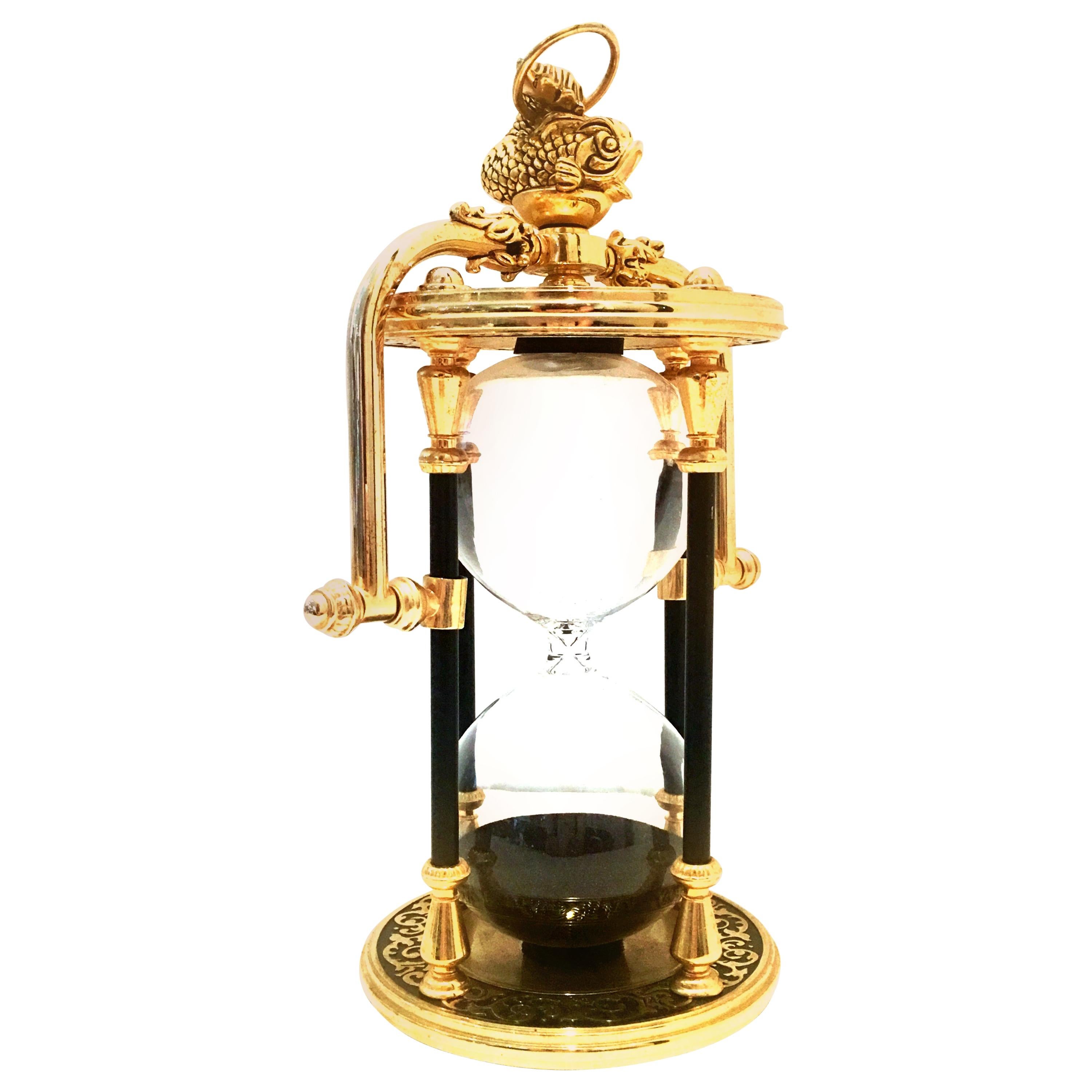 21st Century Gilt Gold Brass, Enamel & Blown Glass Hanging Hour Glass