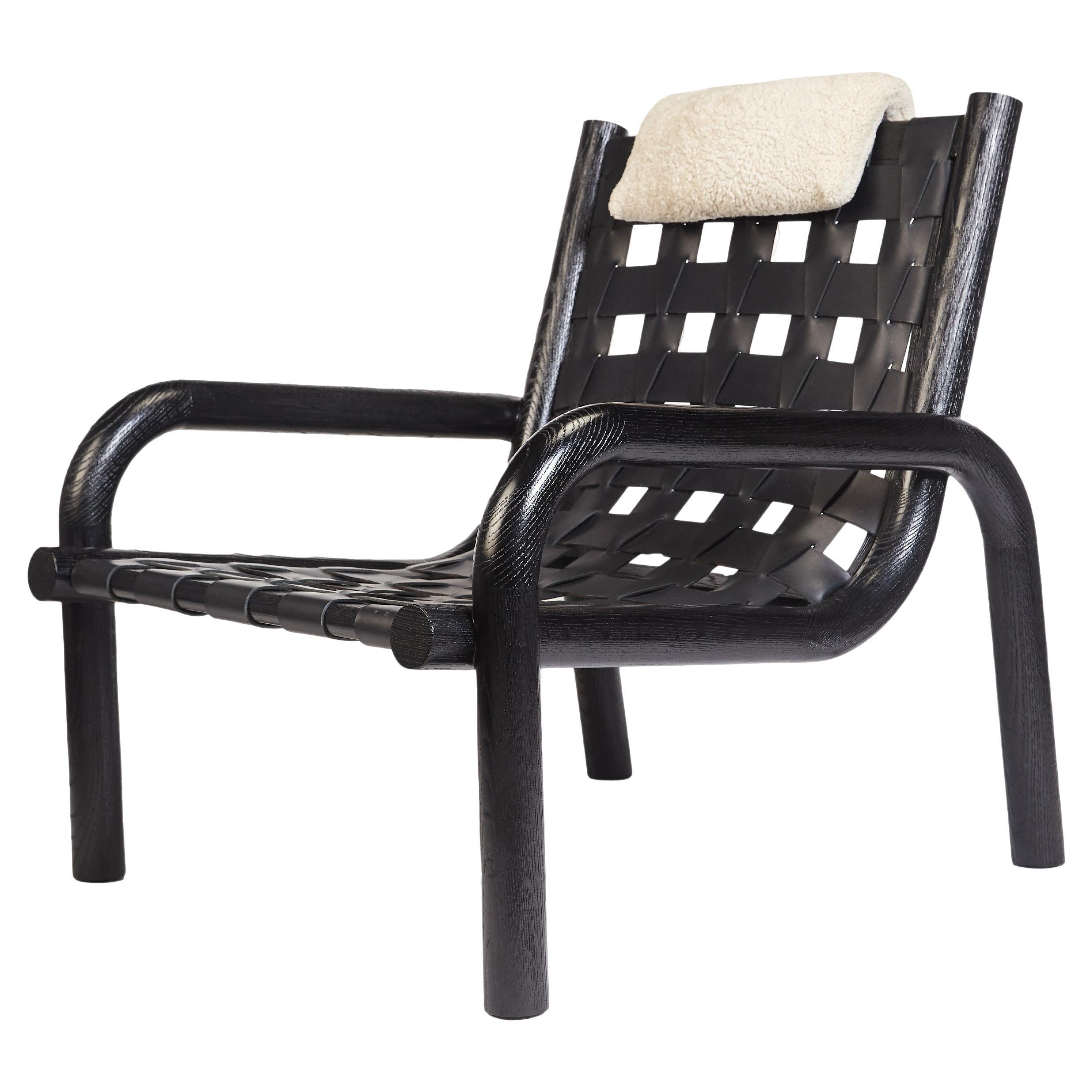 21st Century Ginga Leather Armchair in Solid Black Oak For Sale at 1stDibs