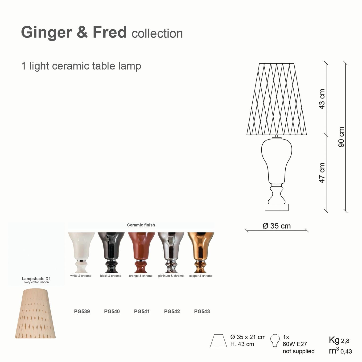 Céramique Lampe de bureau du 21e siècle en céramique platine Ginger and Fred de Patrizia Garganti en vente