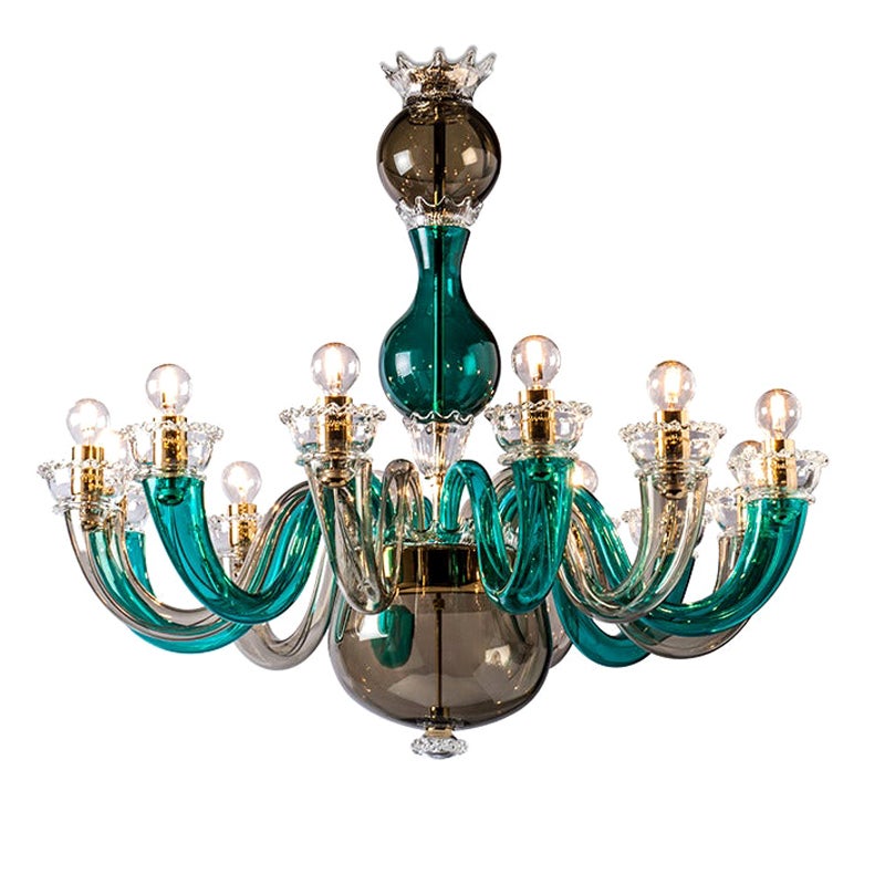 Siglo XXI Gio Ponti 99.81 Lámpara de araña de 12 luces en verde / gris