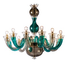 Siglo XXI Gio Ponti 99.81 Lámpara de araña de 12 luces en verde / gris