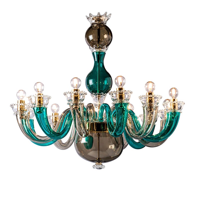 Siglo XXI Gio Ponti 99.81 Lámpara de araña de 8 luces en Topo Verde/Opalina en venta