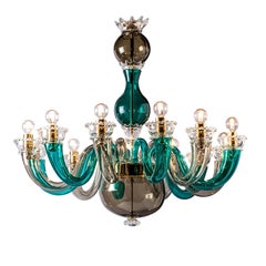 Siglo XXI Gio Ponti 99.81 Lámpara de araña de 8 luces en Topo Verde/Opalina