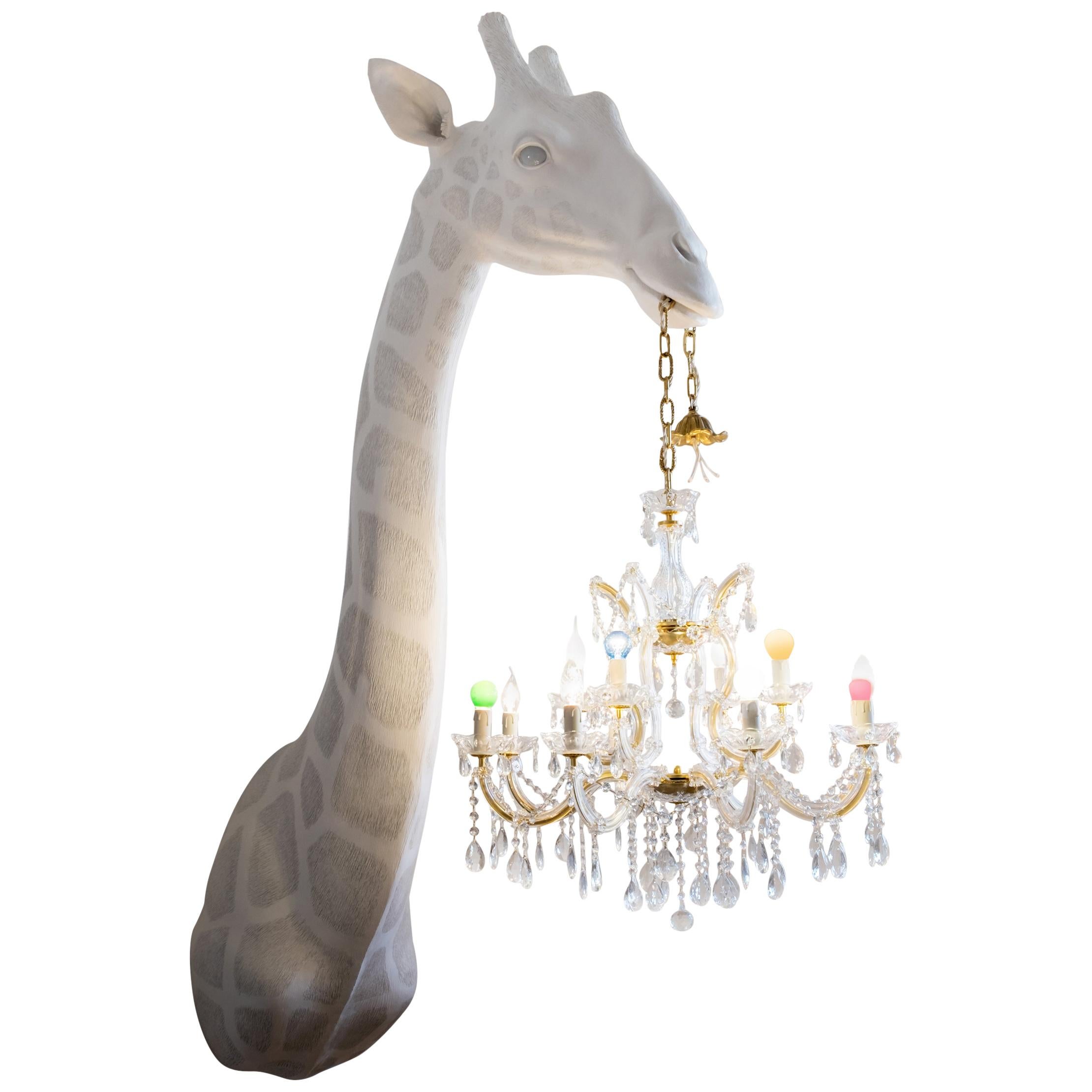 21st Century Giraffe Lamp Light by Marcantonio, White Painted Fiberglass Resin For Sale