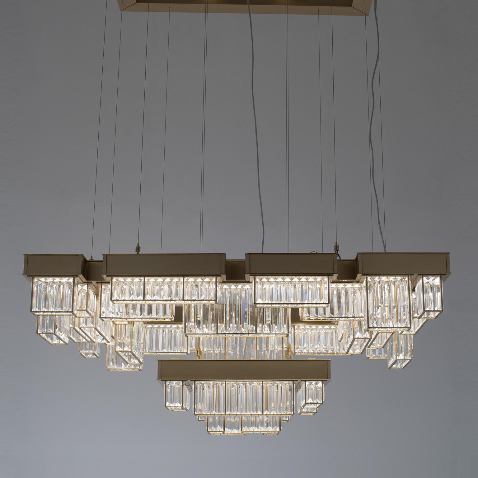 Modern 21st Century Gisele Satin Brass and Crystal Chandelier by Roberto Lazzeroni For Sale