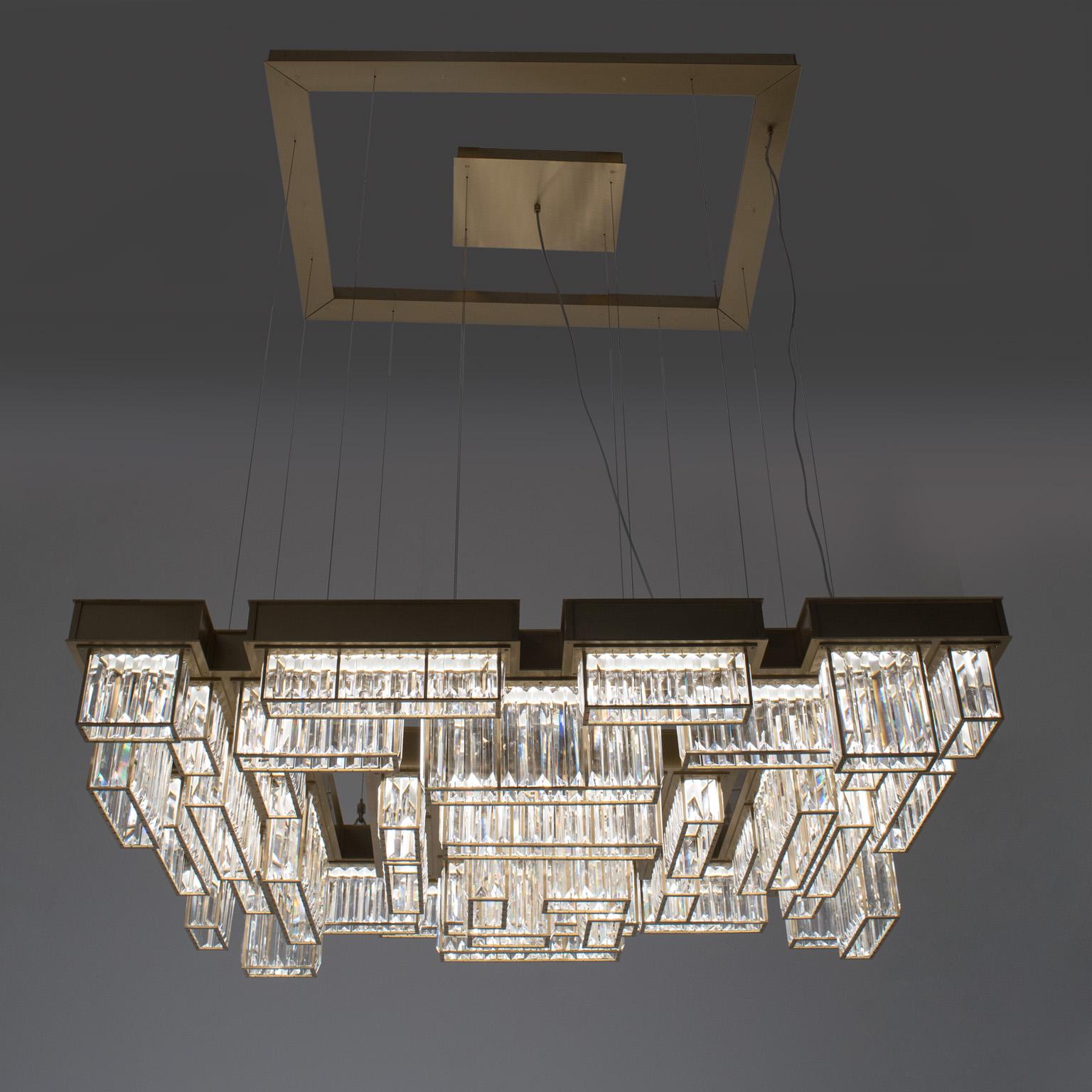 Italian 21st Century Gisele Satin Brass and Crystal Chandelier by Roberto Lazzeroni For Sale