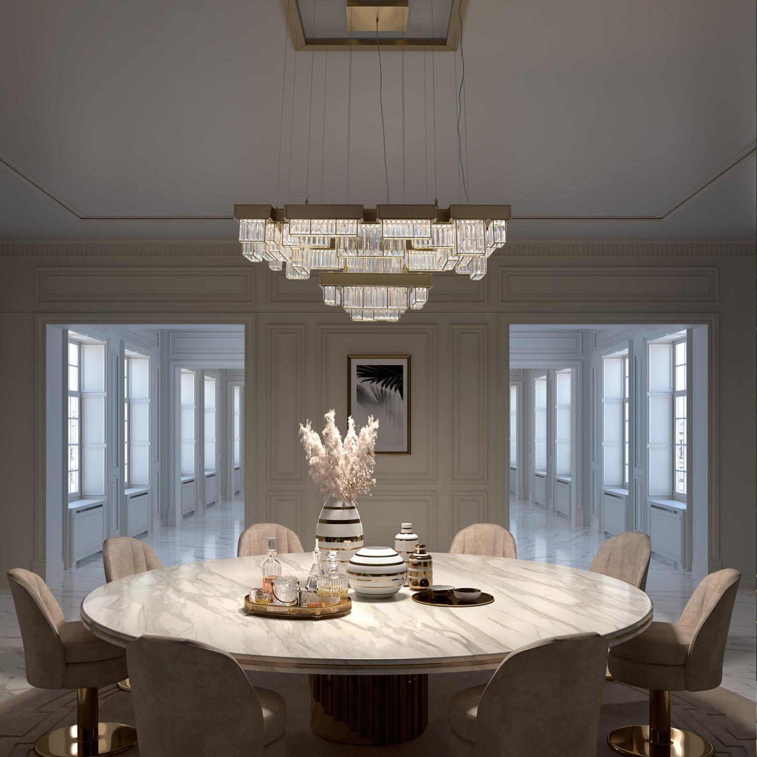 Contemporary 21st Century Gisele Satin Brass and Crystal Chandelier by Roberto Lazzeroni For Sale