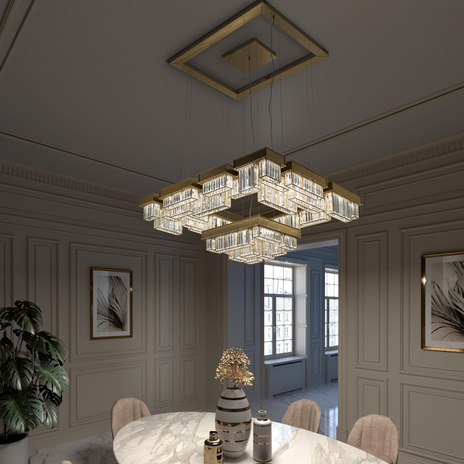 Cristal Lustre 21e siècle Gisele en laiton satiné et cristal de Roberto Lazzeroni en vente