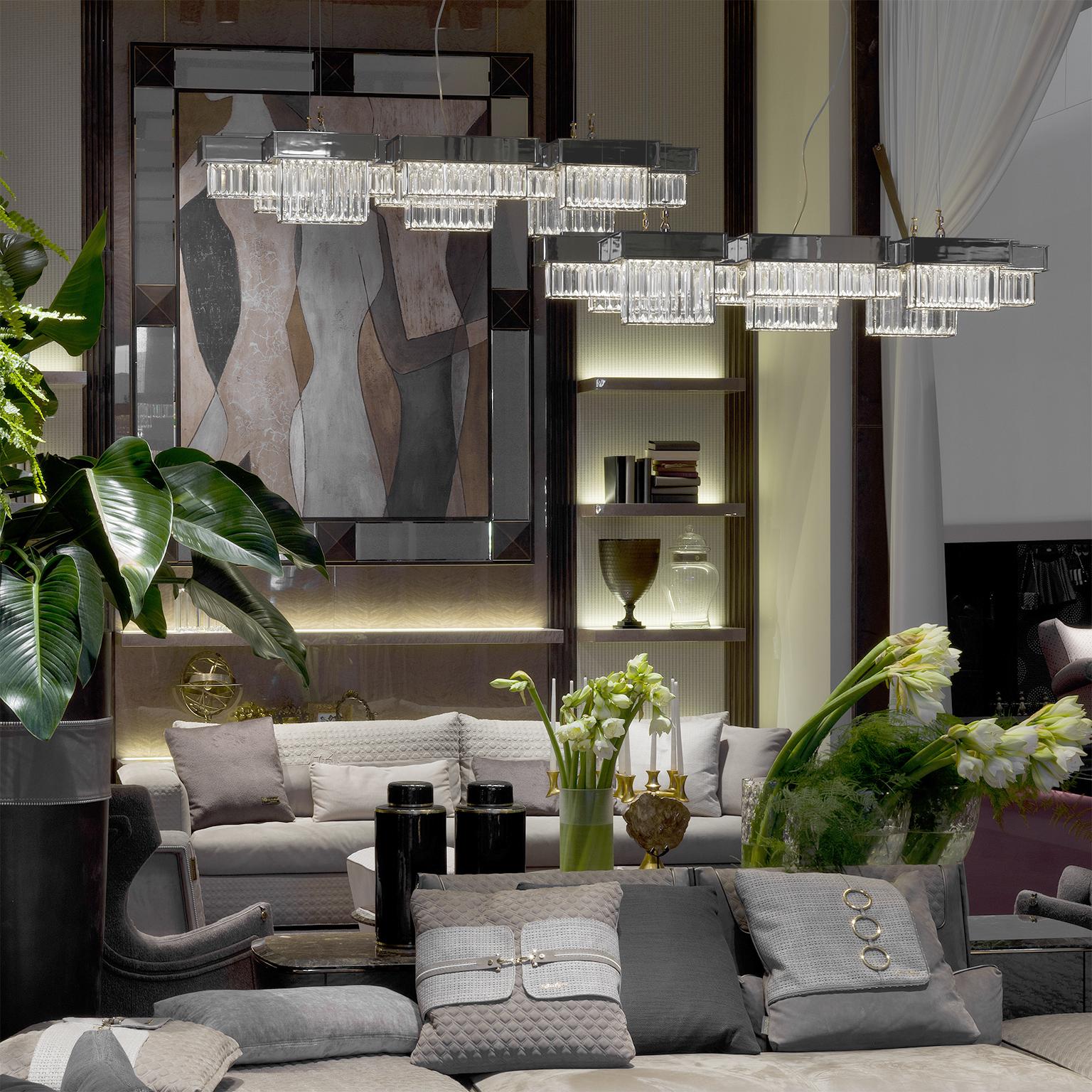 Contemporary 21st Century Gisele Satin Nickel and Crystal Chandelier by Roberto Lazzeroni For Sale