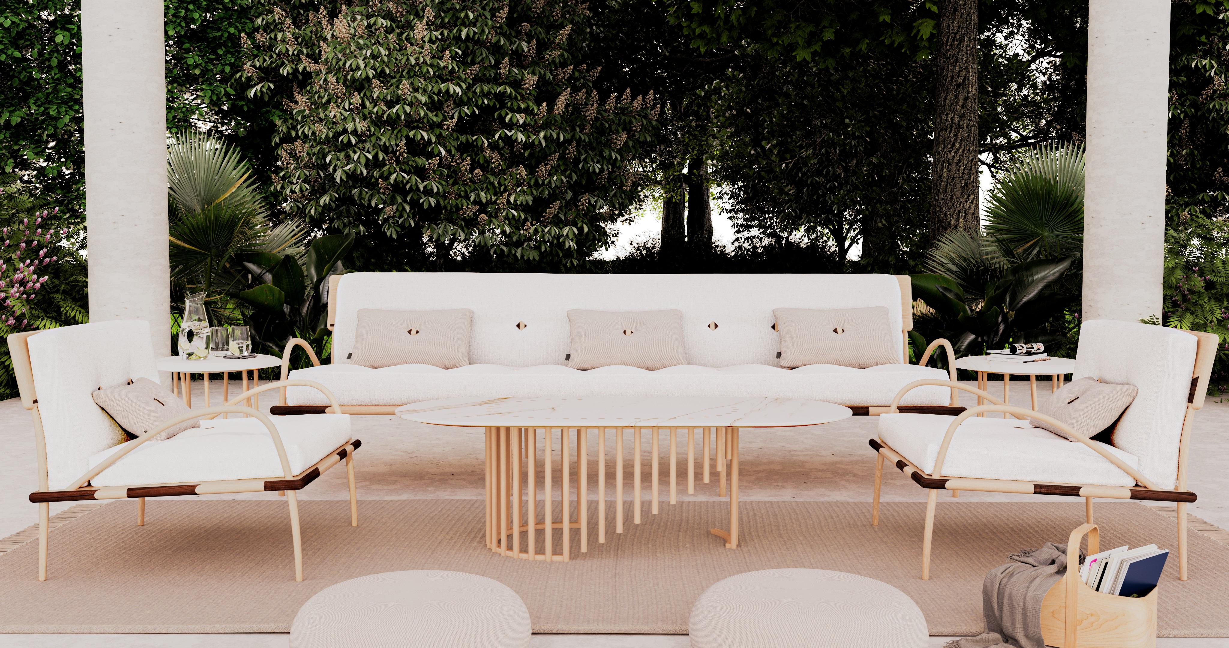 Marmo statuario 21st Century Giunchi Cocktail Table in marmo bianco Calacatta e frassino, Outdoor in vendita