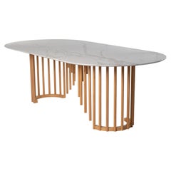 21st Century Giunchi Table in white Marble Calacatta and Cedar, Made in Italy