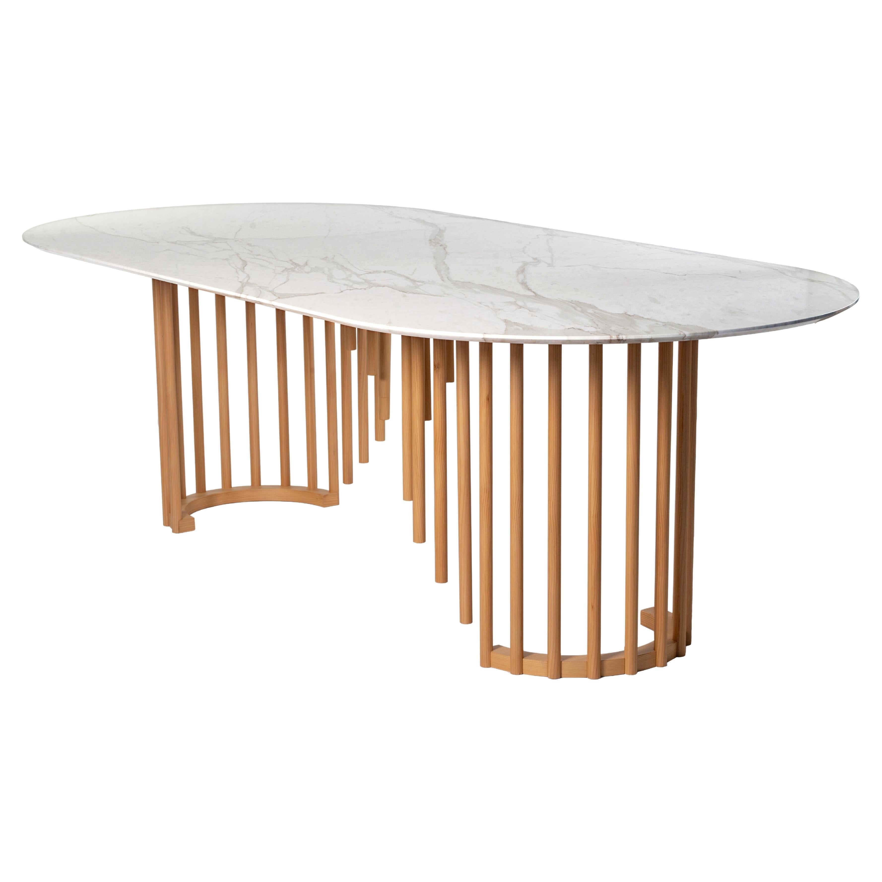 21st Century Giunchi Table in white Marble Calacatta and Cedar, Made in Italy For Sale