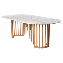 21st Century Giunchi Table in white Marble Calacatta and Cedar, Made in Italy