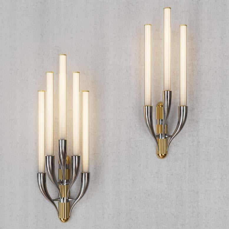 Modern 21st-Century, glass and brass 16-light chandelier with Horn For Sale