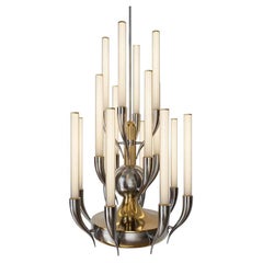 Lampadario a 16 luci in vetro e ottone del XXI secolo con Horn