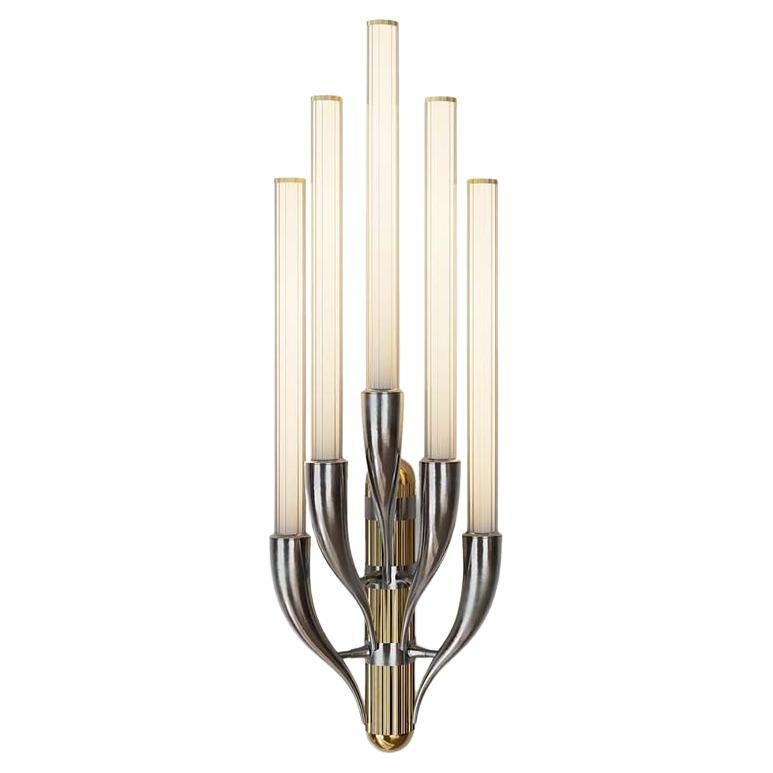 21st-Century, glass and brass 5-light applique  with Horn