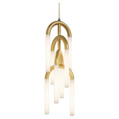 21st-Century, glass and brass 8-light chandelier