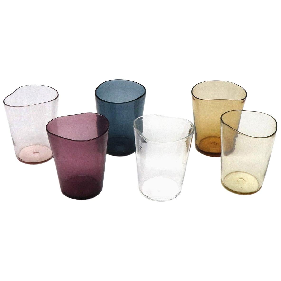 21st Century Glassware by Micheluzzi Glass, Six Mosso Glasses Handmade in Murano For Sale