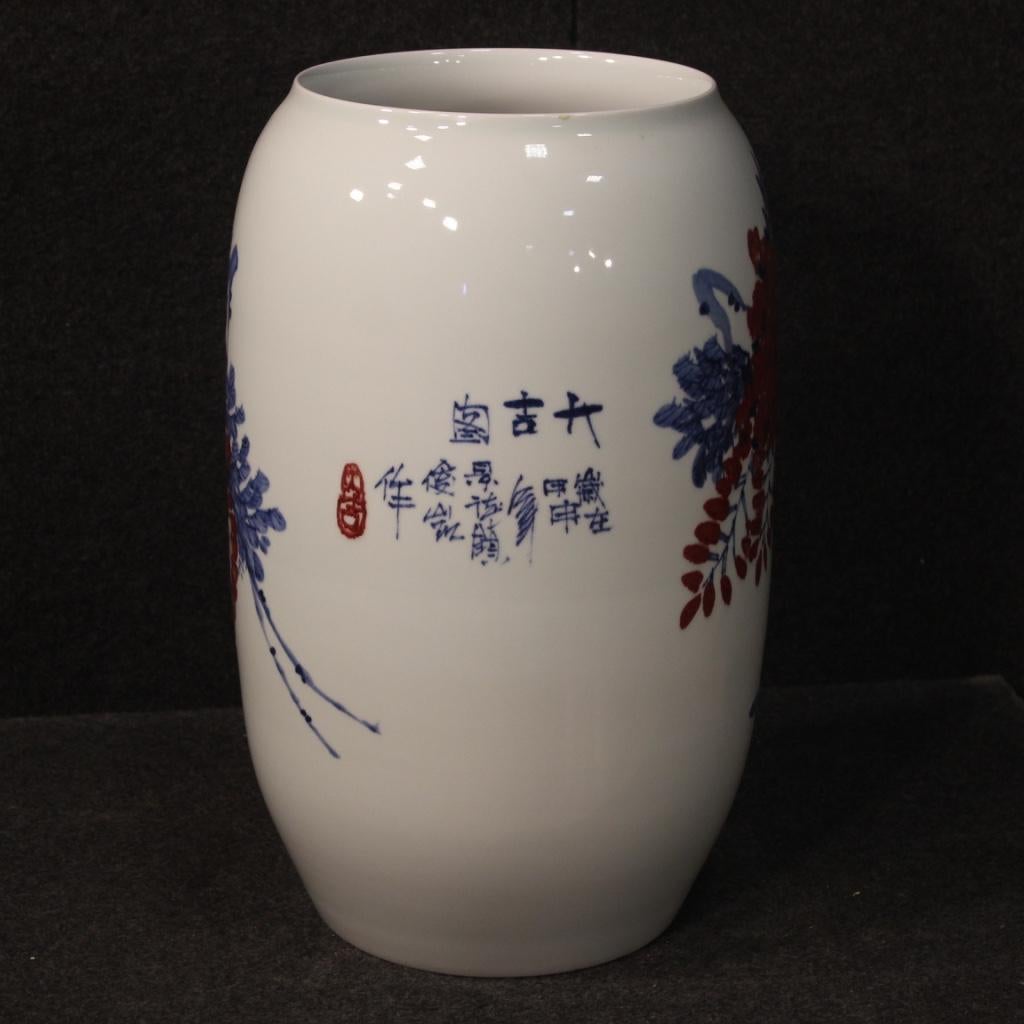 Contemporary 21st Century Glazed and Hand Painted Ceramic Chinese Vase, 2000 For Sale
