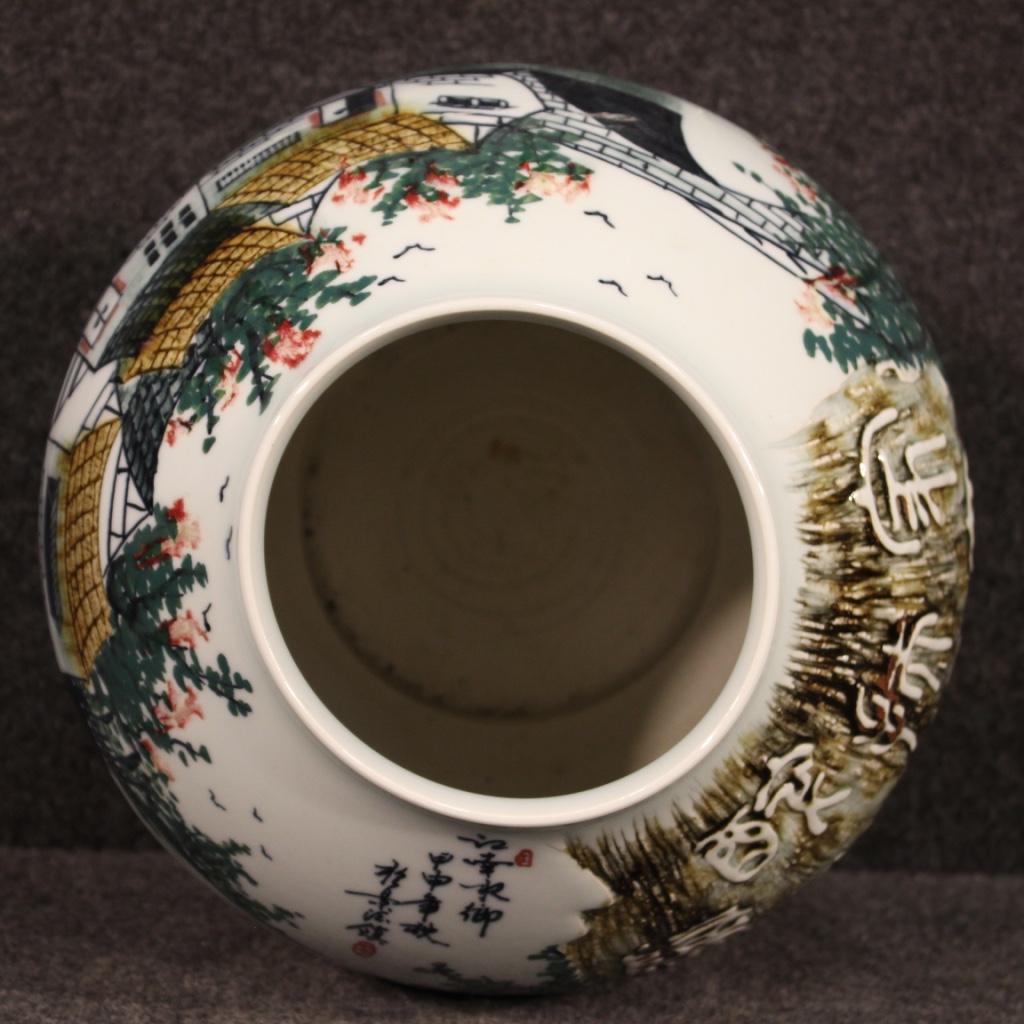 21st Century Glazed and Painted Ceramic Chinese Round Vase, 2000 For Sale 4