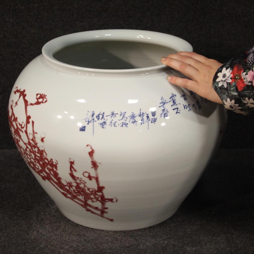 21st Century Glazed and Painted Ceramic Chinese Vase With Flowers, 2000 For Sale 8