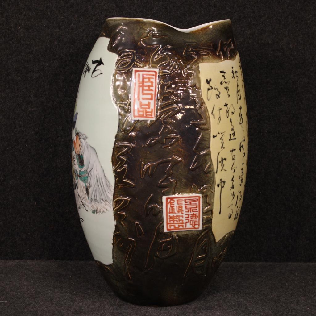 21st Century Glazed and Painted Ceramic Chinese Vase, 2000 In Good Condition For Sale In Vicoforte, Piedmont