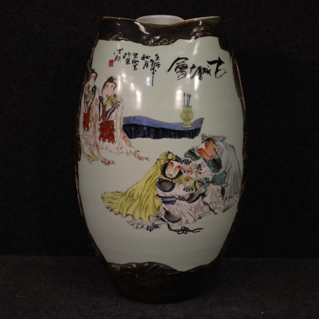 Contemporary 21st Century Glazed and Painted Ceramic Chinese Vase, 2000 For Sale