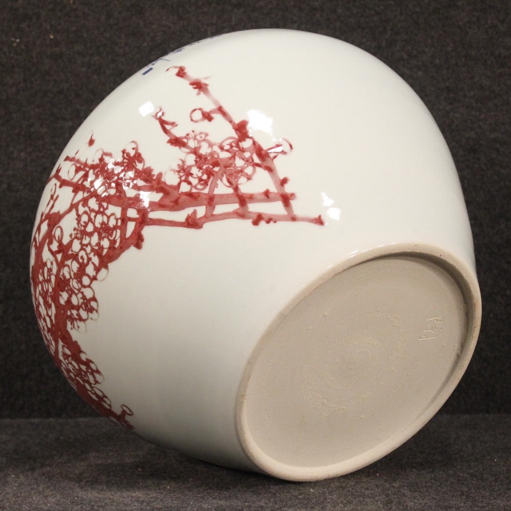 21st Century Glazed and Painted Ceramic Chinese Vase With Flowers, 2000 For Sale 1