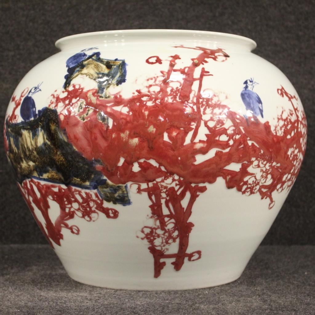 21st Century Glazed and Painted Ceramic Chinese Vase With Flowers, 2000 For Sale 3