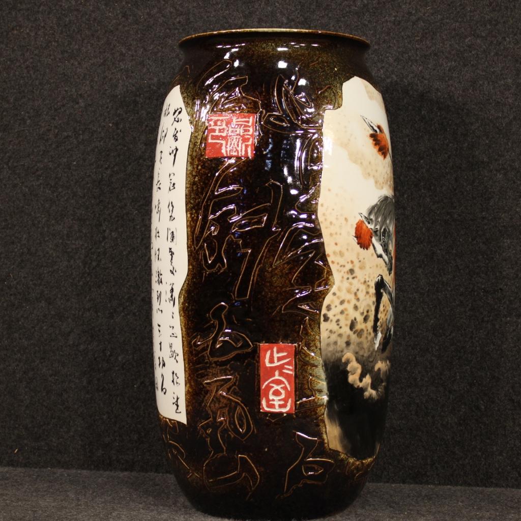 21st Century Glazed and Painted Ceramic Chinese Vase, 2000 For Sale 5