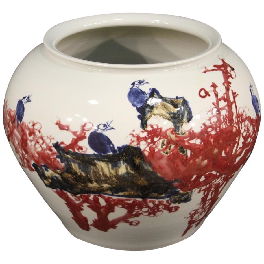 21st Century Glazed and Painted Ceramic Chinese Vase With Flowers, 2000