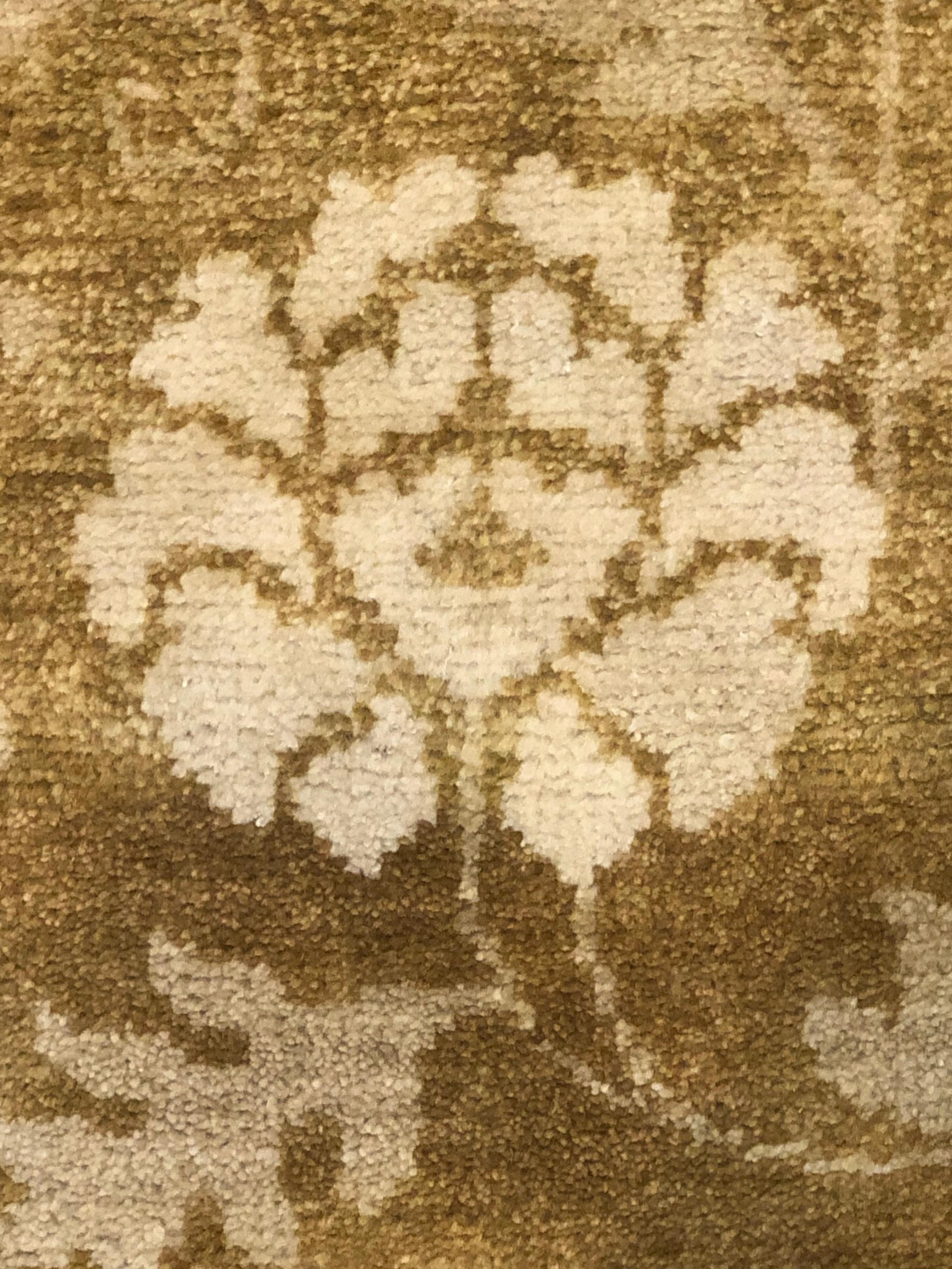21st Century Gold and Brown Lotus Chinese Runner Rug, ca 2020 For Sale 4