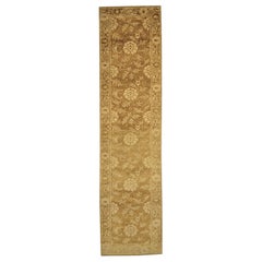 21st Century Gold and Brown Lotus Chinese Runner Rug, ca 2020