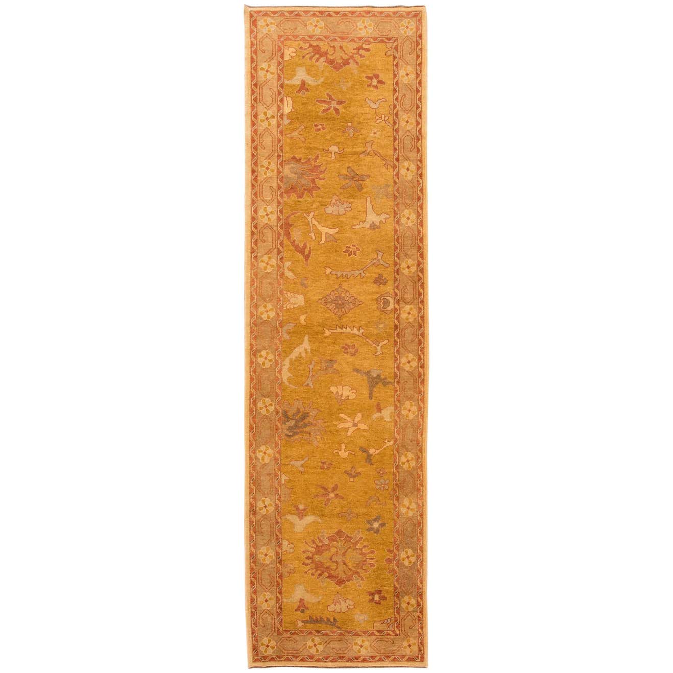 21st Century Gold and Rust Turkish Oushak Runner Rug For Sale at 1stDibs