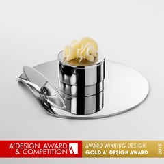 Modern Individual Butter Dish in Polished Stainless Steel Gold-Awarded Design