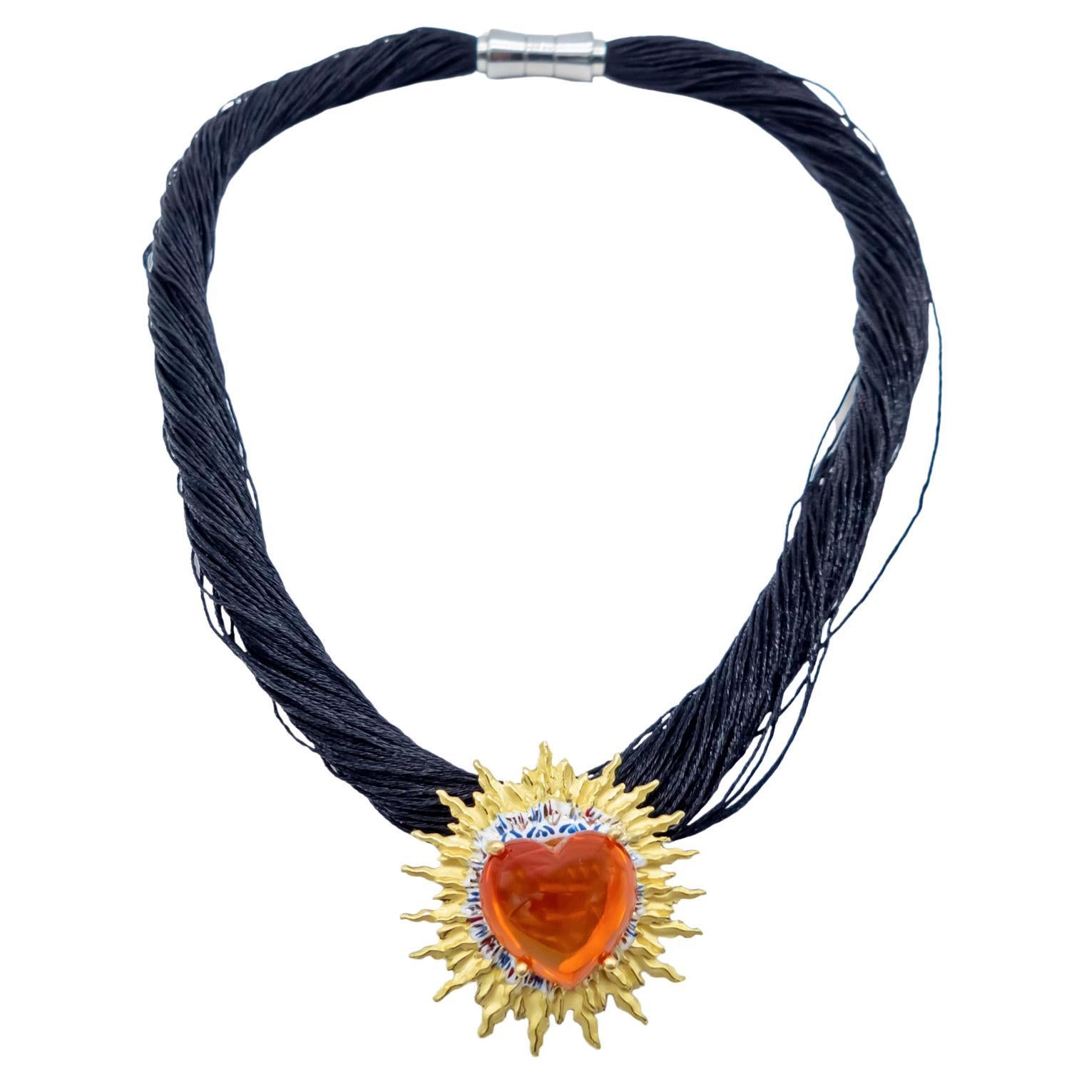 21st Century Gold Necklace Heart Fire Opal Fire Enamel Star Spanish Mystic For Sale