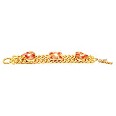 21st Century Gold Plate & Cased Molded Glass "Heart" Chain Link Bracelet