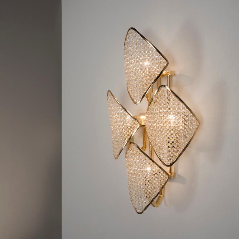 Modern 21st Century Gold Plated Chandelier and Crystals Shades by Roberto Lazzeroni For Sale